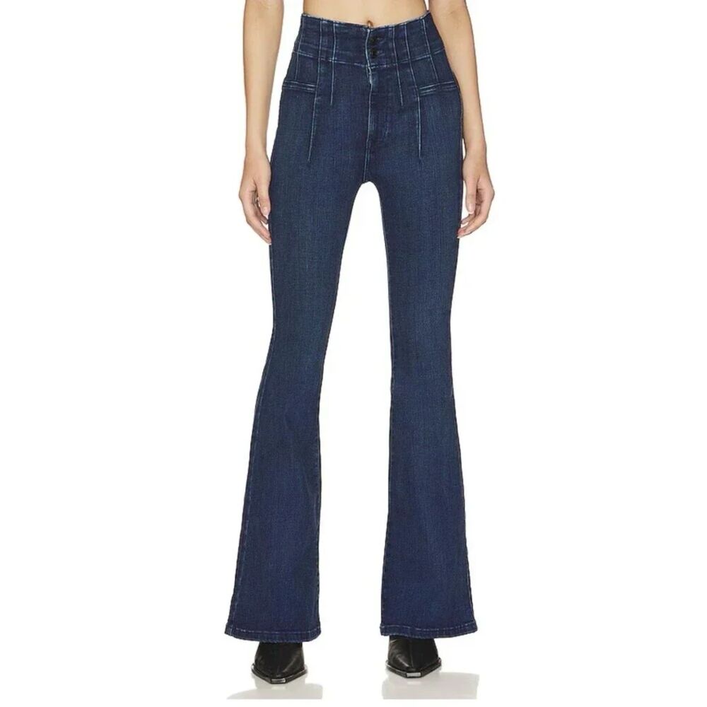 We The Free People Jeans Womens 31 Jayde Flare Bell Bottom Dark Wash Denim Blue - Picture 1 of 8